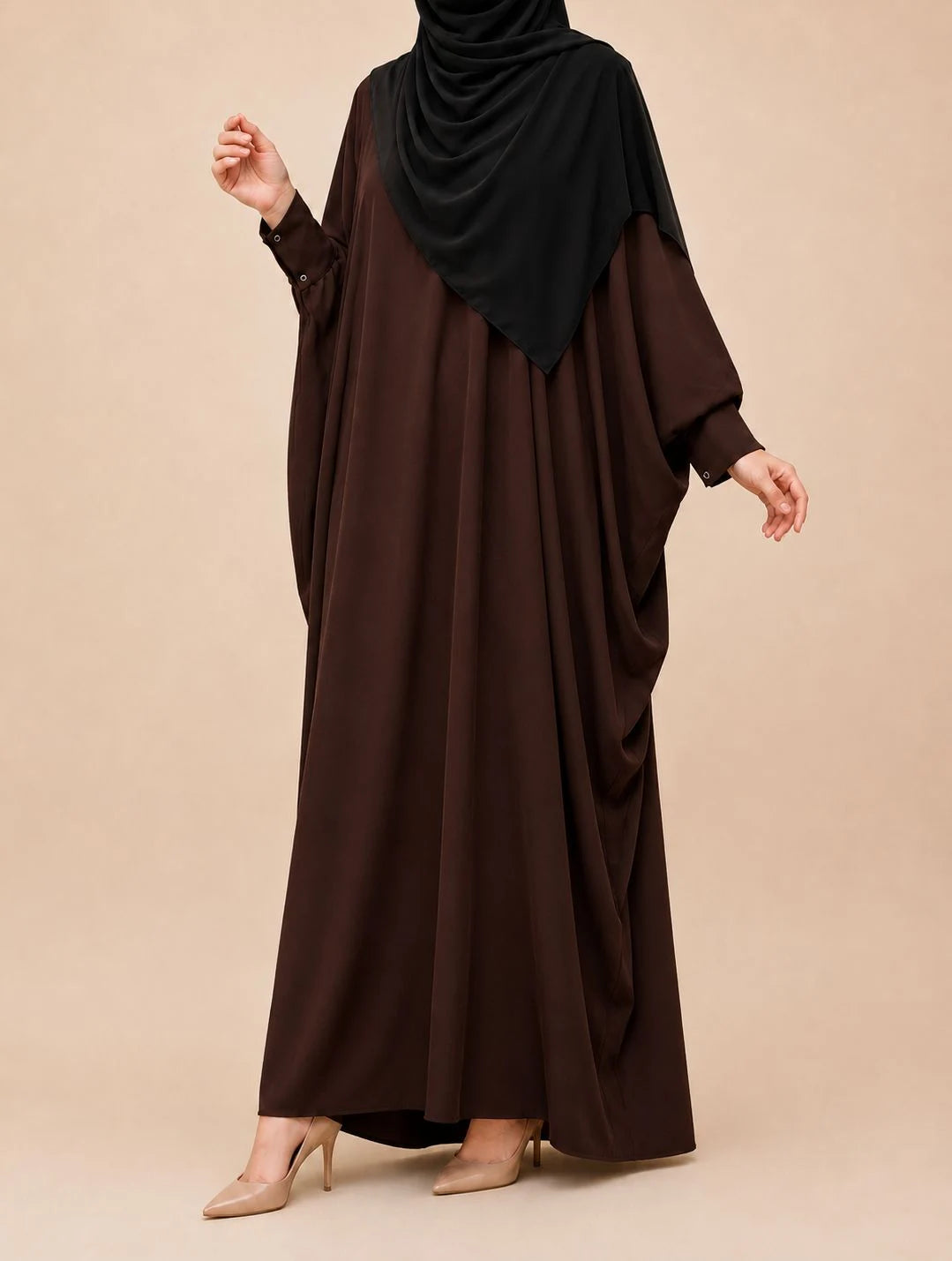 Brown Kaftan Abaya With Cuff Buttons