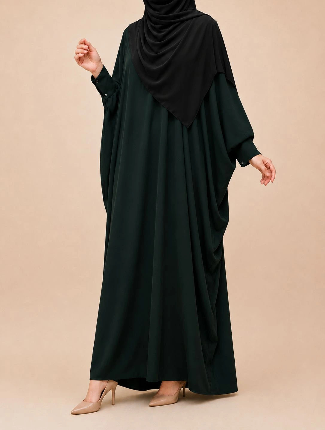 Hunter Green Kaftan Abaya With Cuff Buttons