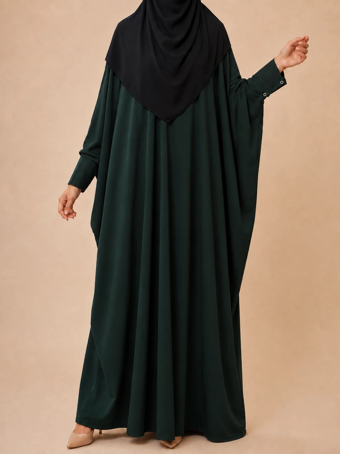 Hunter Green Kaftan Abaya With Cuff Buttons