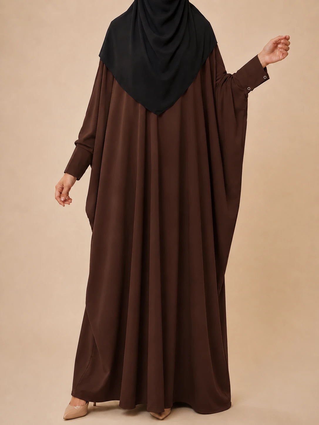 Brown Kaftan Abaya With Cuff Buttons