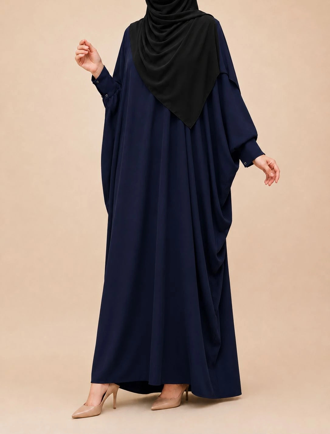 Navy Blue Kaftan Abaya With Cuff Buttons