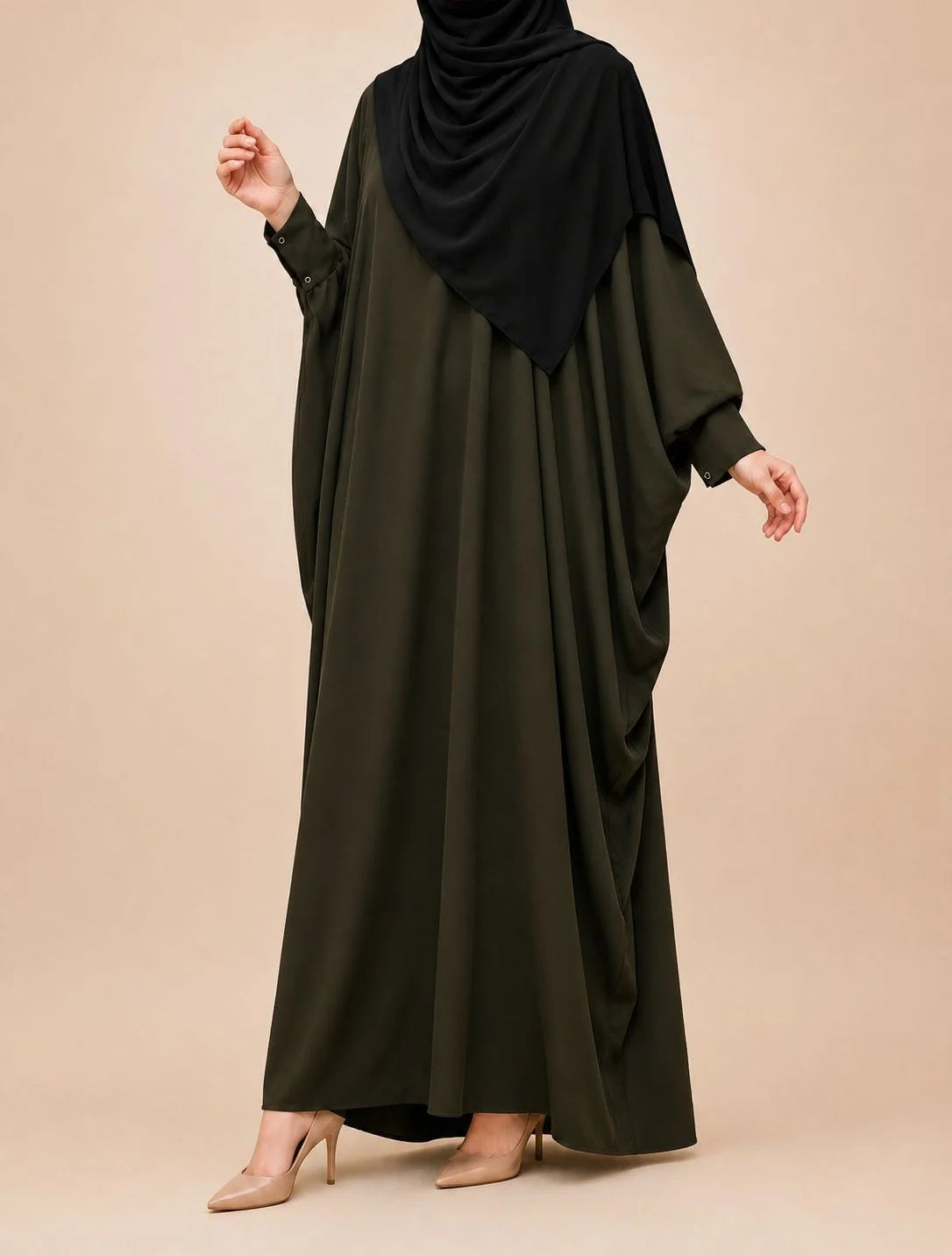 Olive Kaftan Abaya With Cuff Buttons