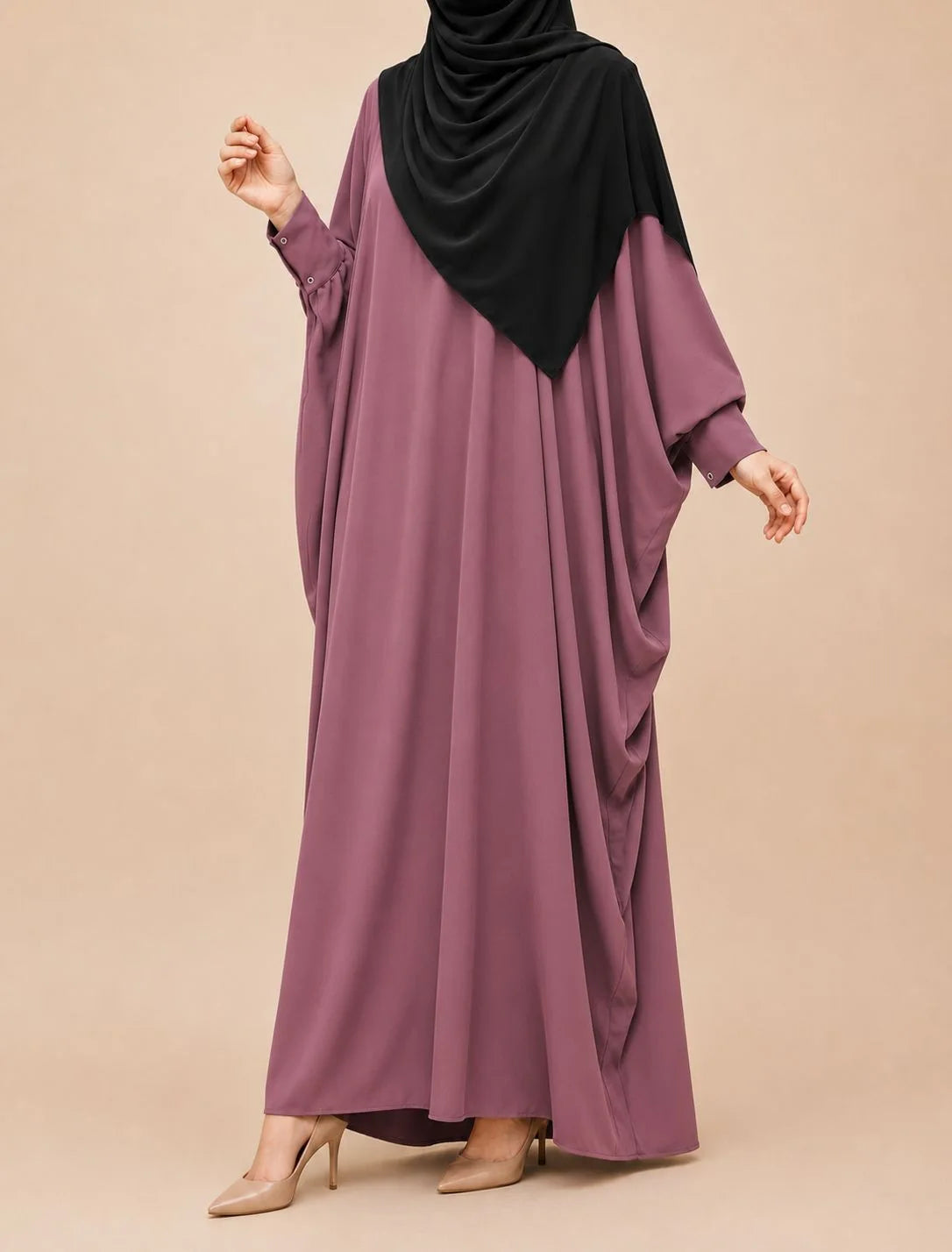 Dusty Mauve Kaftan Abaya With Cuff Buttons