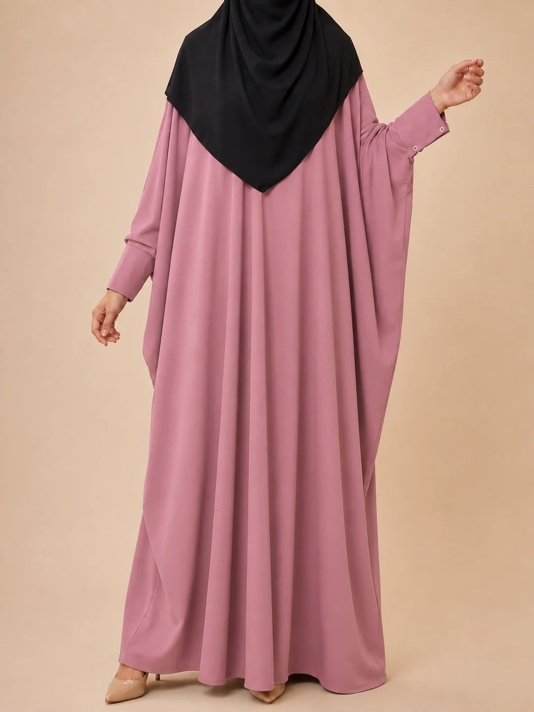 Pastel Pink Kaftan Abaya With Cuff Buttons
