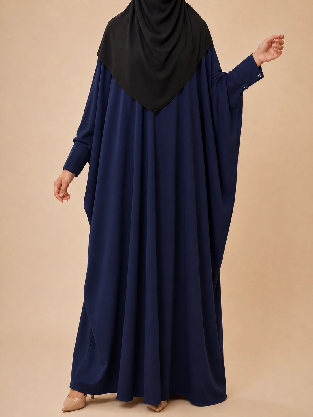 Navy Blue Kaftan Abaya With Cuff Buttons
