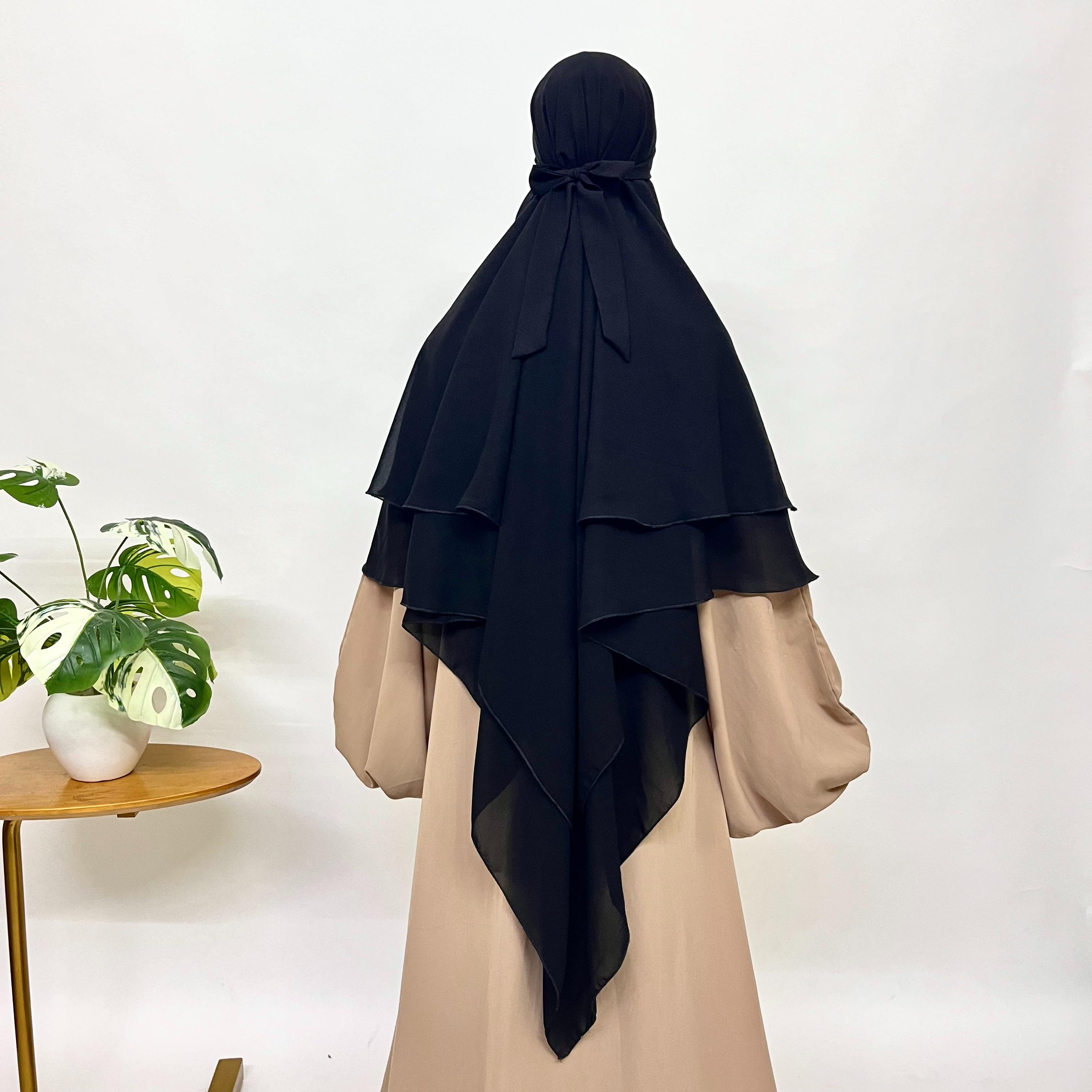 Black Two Layers Diamond Khimar