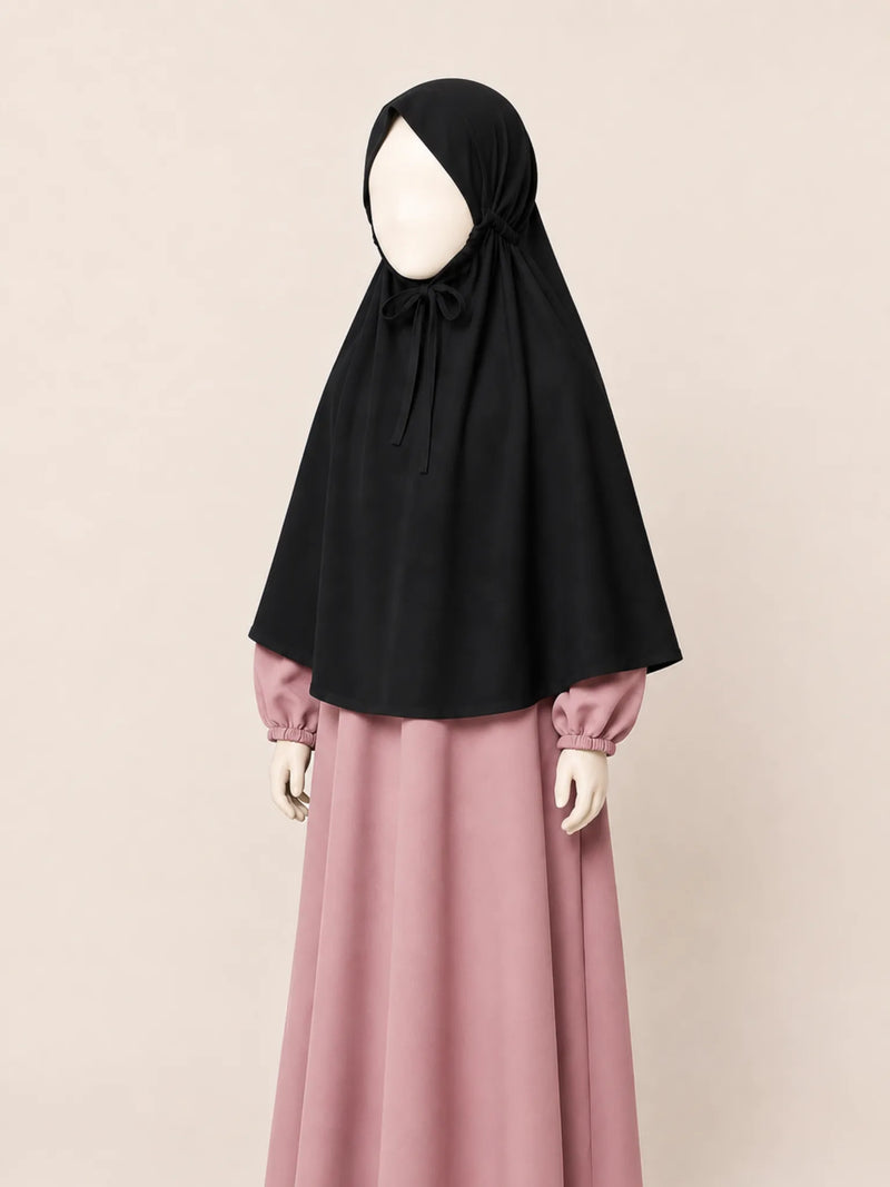 Solid Black Kids Khimar