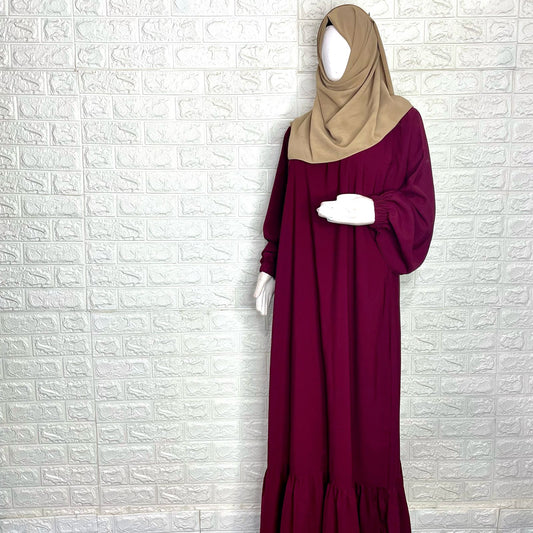 Maroon A-Line Abaya With Frills At Bottom