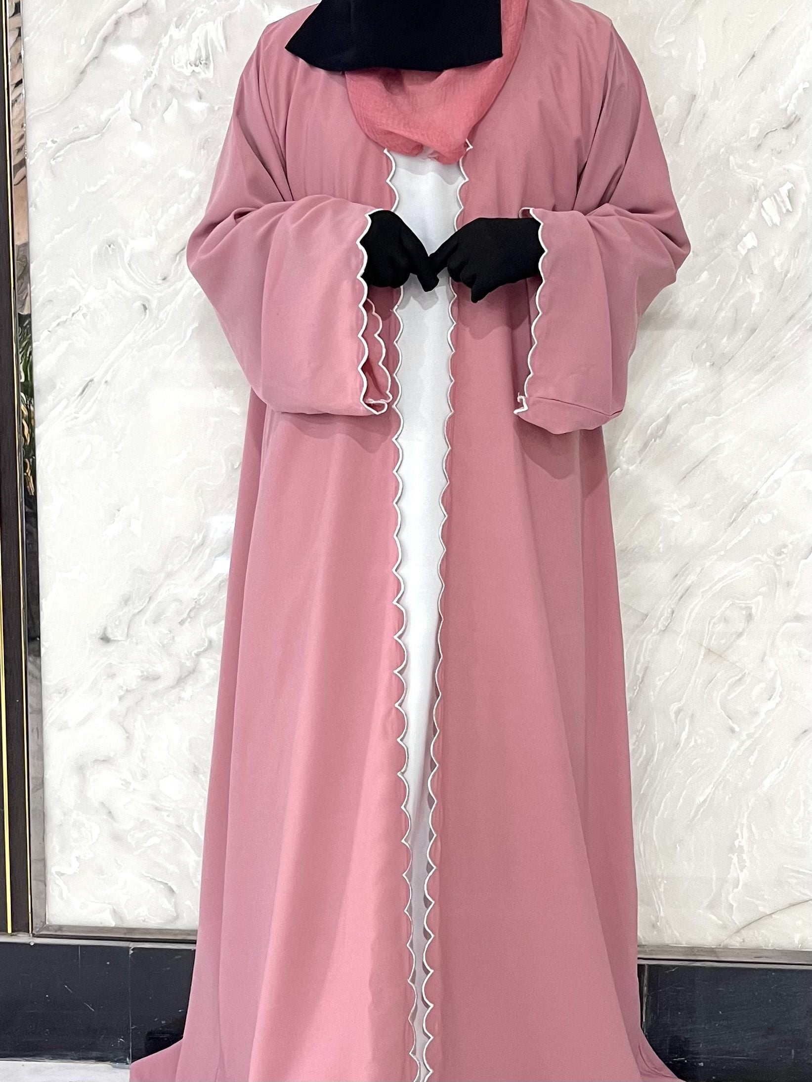 Pink white abaya