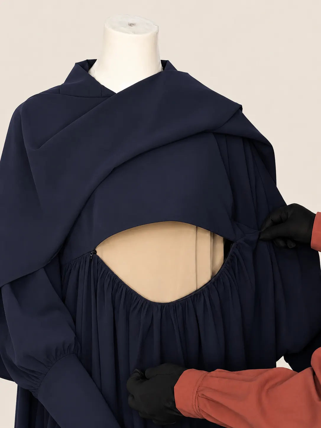 Navy Blue Nursing Abaya With Cape
