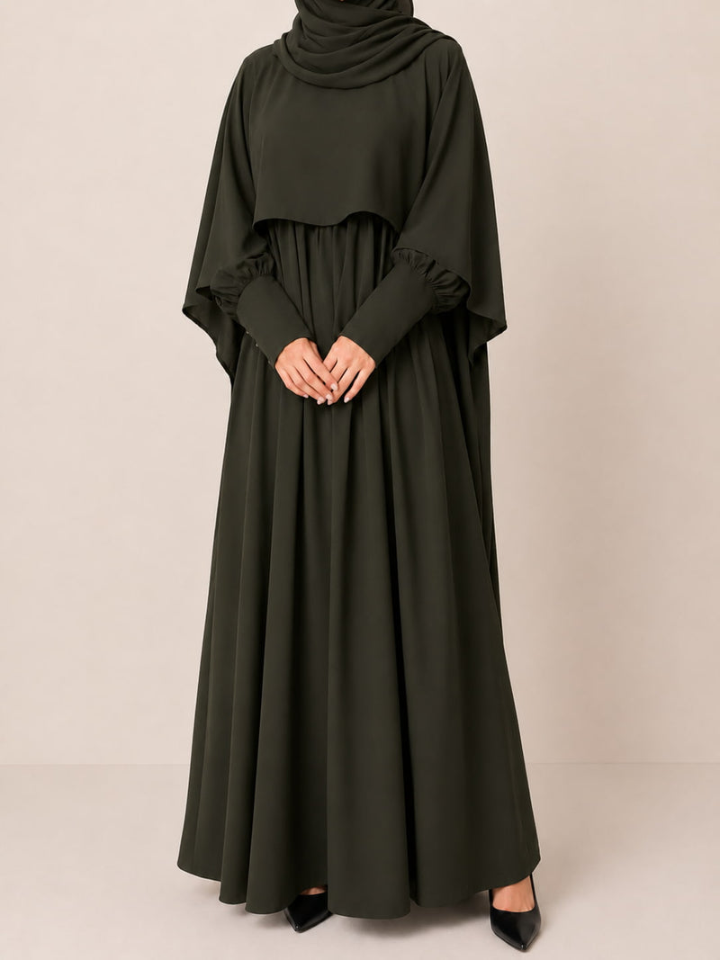 Olive Nursing Abaya With Cape