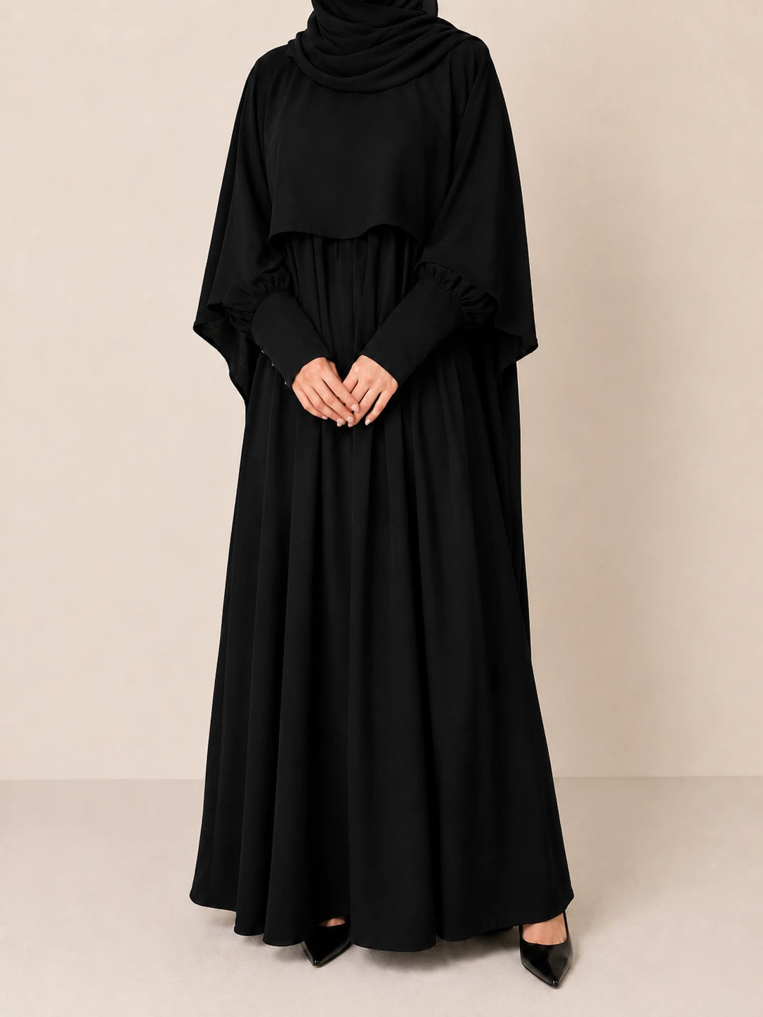 Black Nursing Abaya With Cape