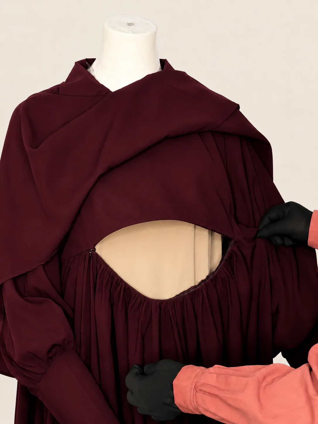 Maroon Nursing Abaya With Cape