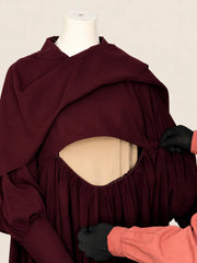 Maroon Nursing Abaya With Cape