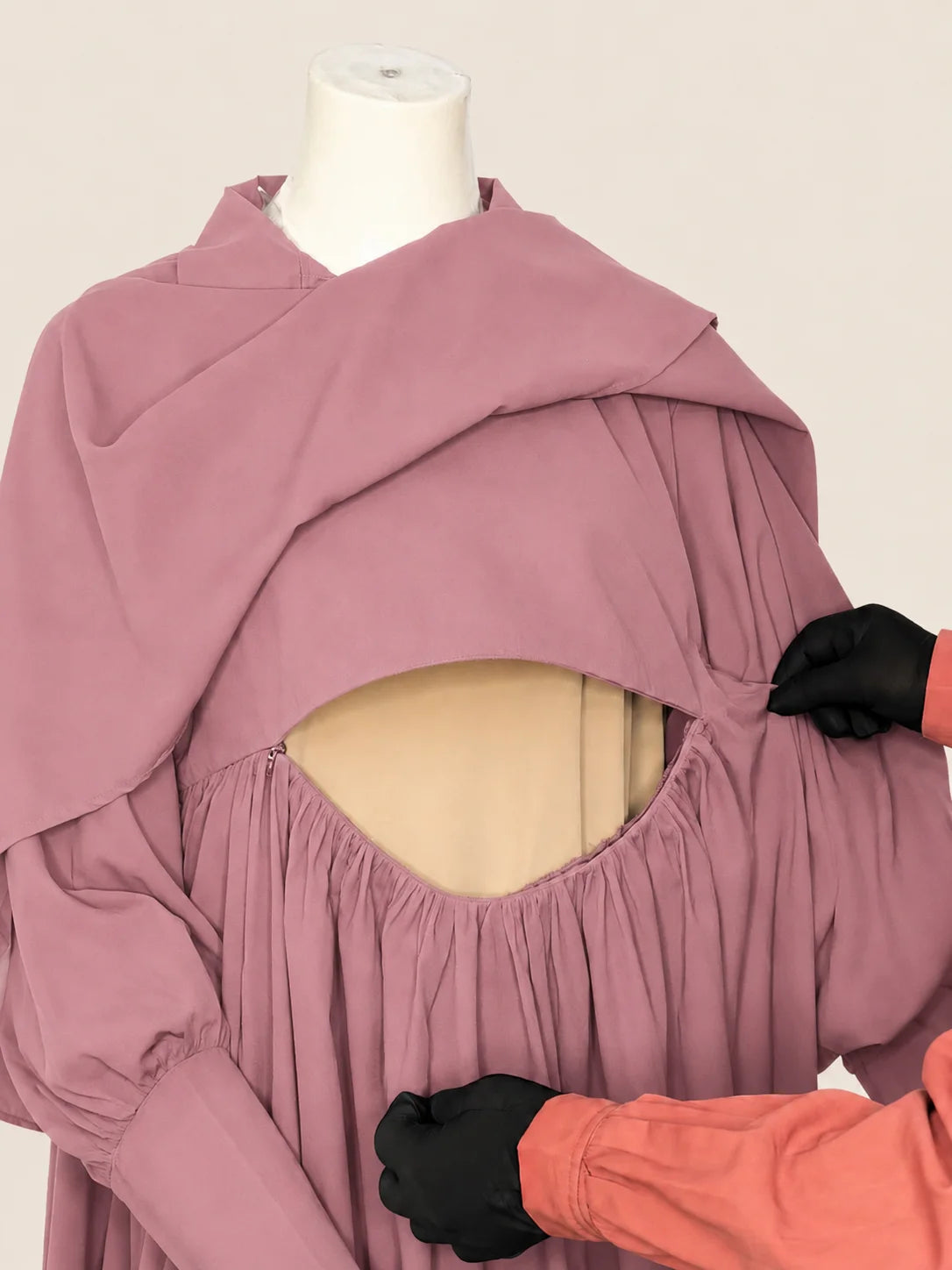 Pastel Pink Nursing Abaya With Cape