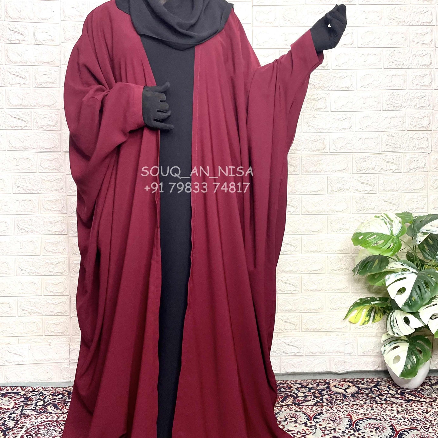 Maroon Front Open Kaaftan Abaya