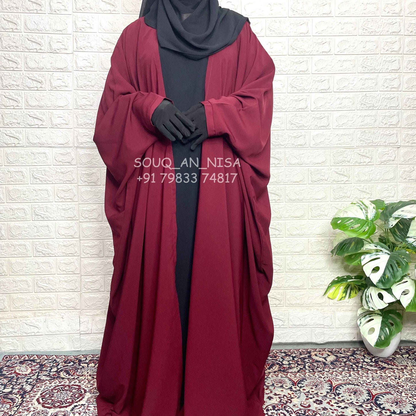 Maroon Front Open Kaaftan Abaya