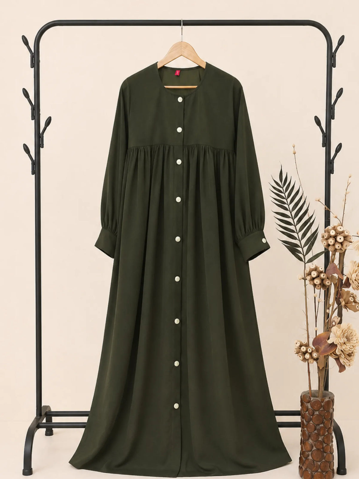 Olive Buttoned Abaya