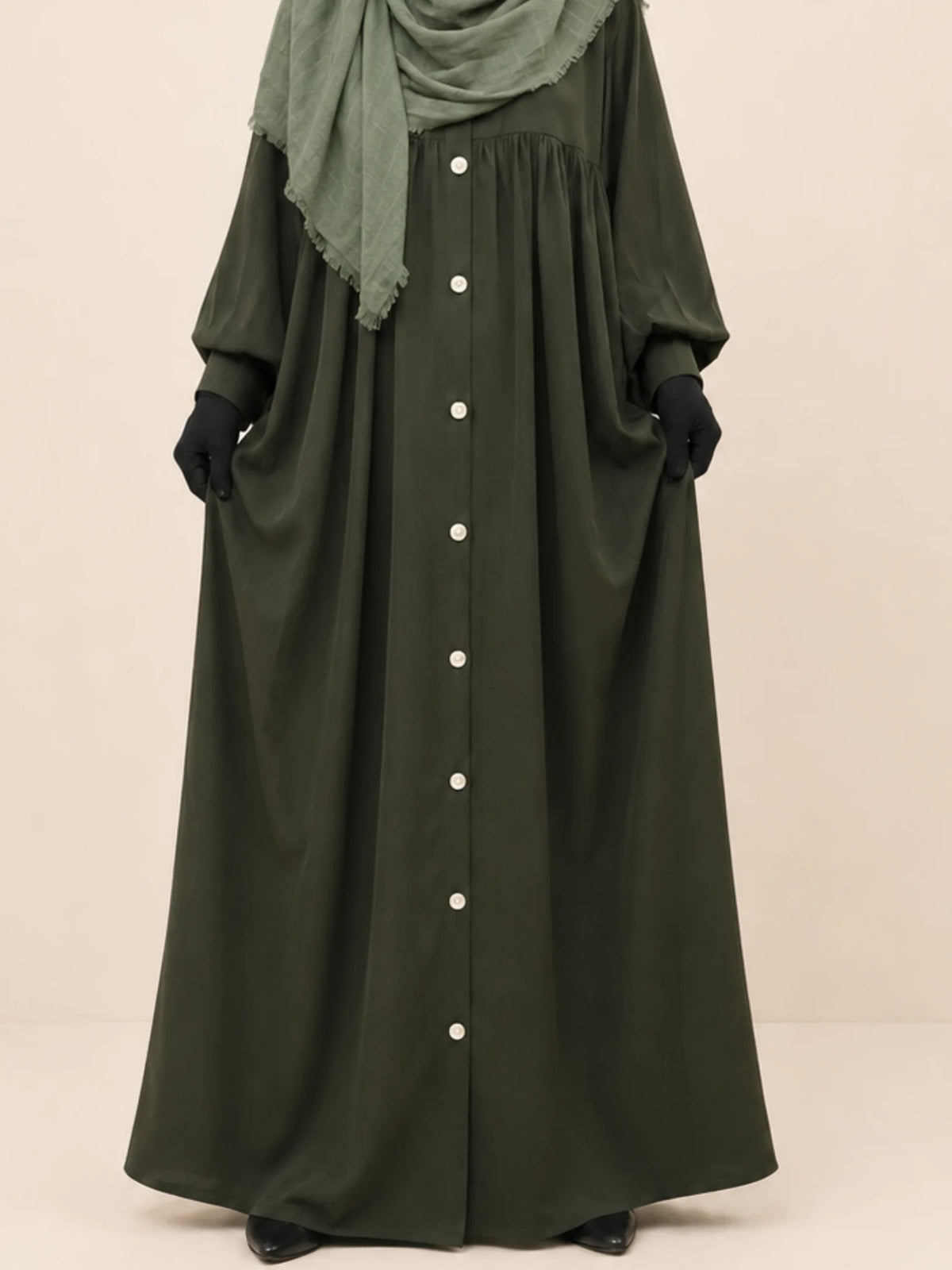 Olive Buttoned Abaya