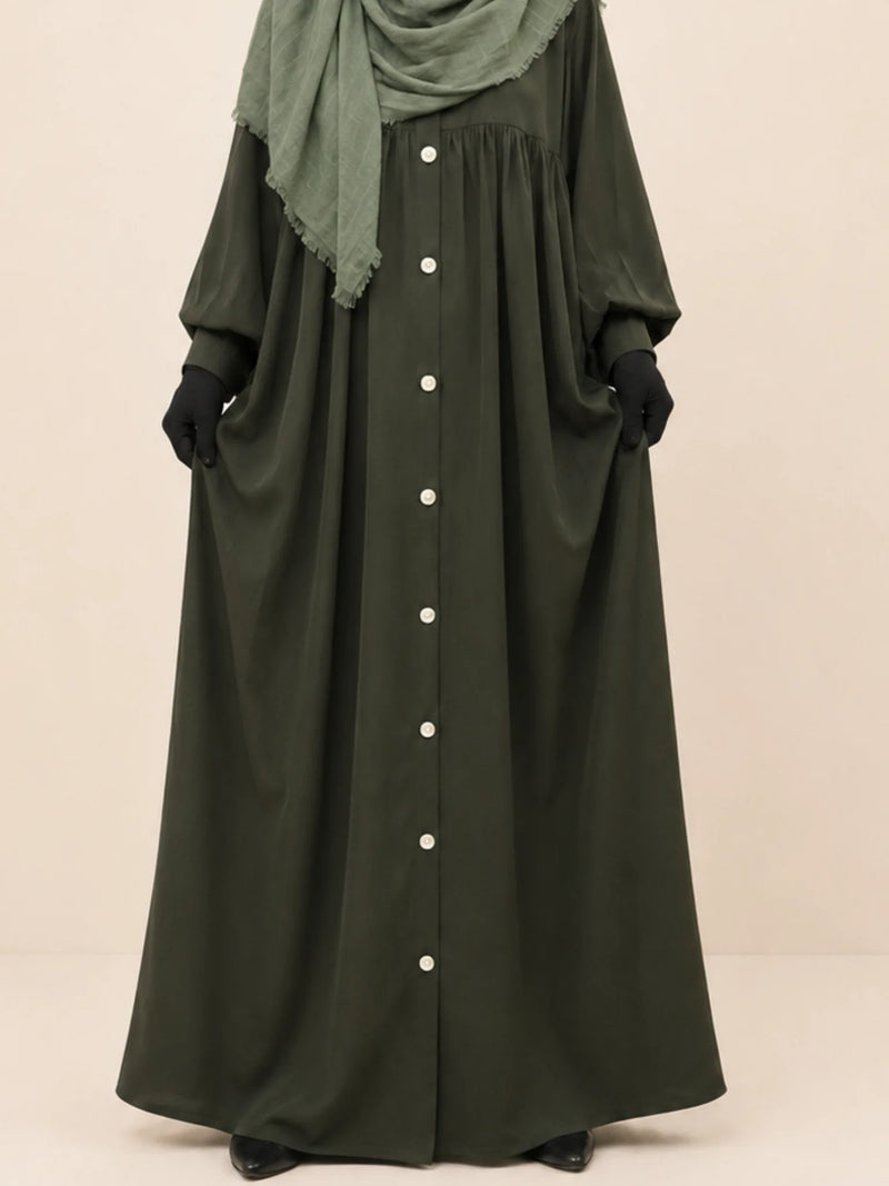 Olive Buttoned Abaya