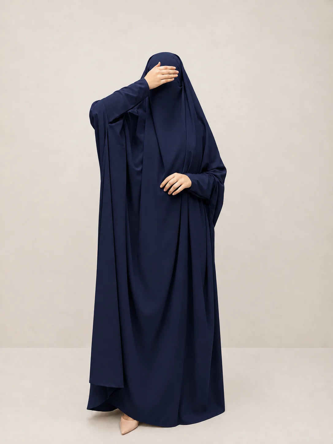 Navy Blue Jilbab With Plain Sleeves