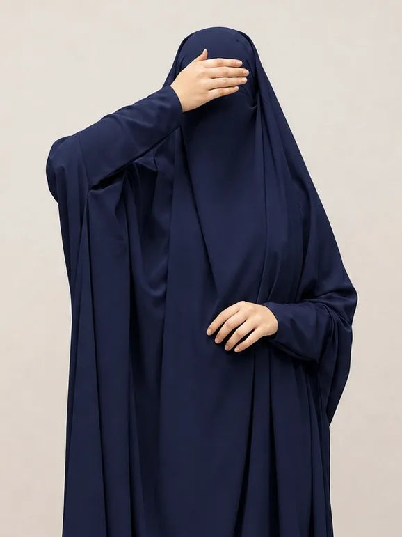 Navy Blue Jilbab With Plain Sleeves