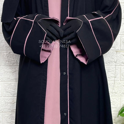 Front Open Basic Abaya With Piping