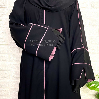 Front Open Basic Abaya With Piping