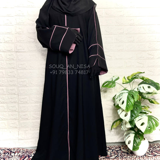 Front Open Basic Abaya With Piping