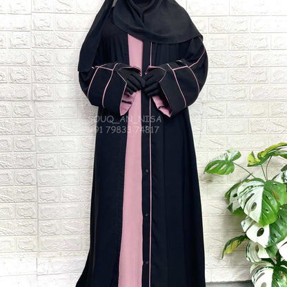 Front Open Basic Abaya With Piping