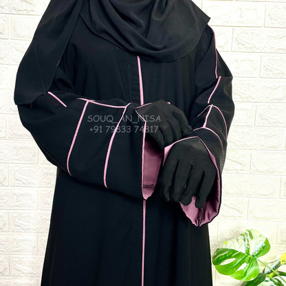 Front Open Basic Abaya With Piping