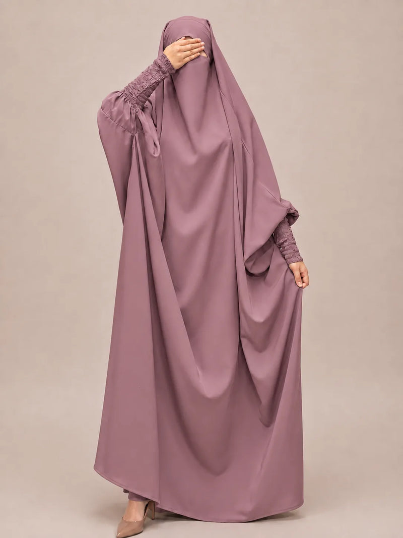 Dusty Mauve Jilbab With Smocked Sleeves