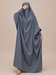 Grey Jilbab With Smocked Sleeves