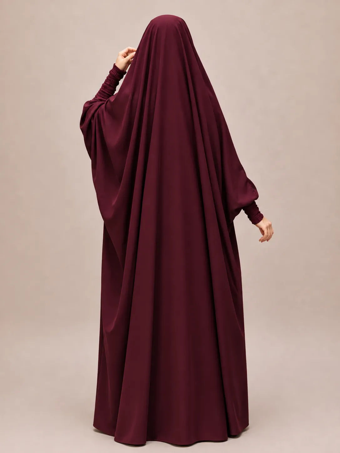 Maroon Jilbab With Smocked Sleeves