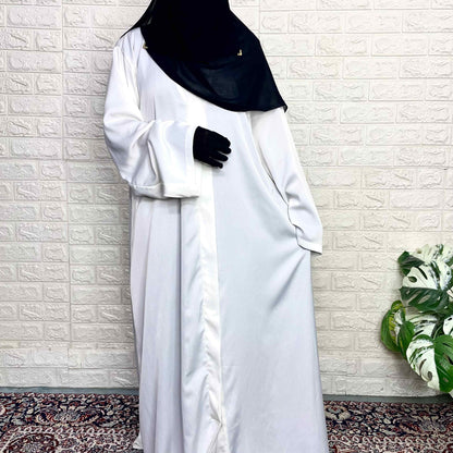 White Front Open TikTok Abaya