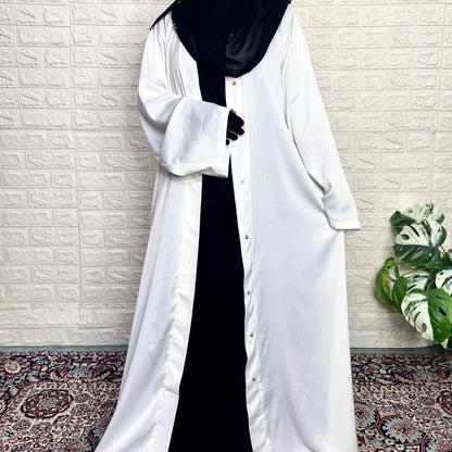 White Front Open TikTok Abaya