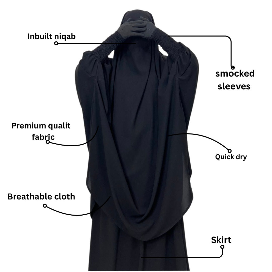 Black Two Pc Jilbab With Skirt