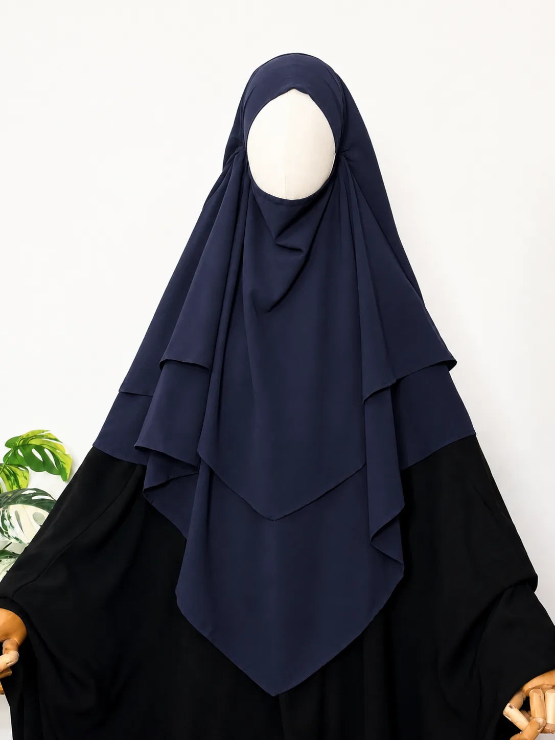 Navy Blue Two Layers Diamond Khimar