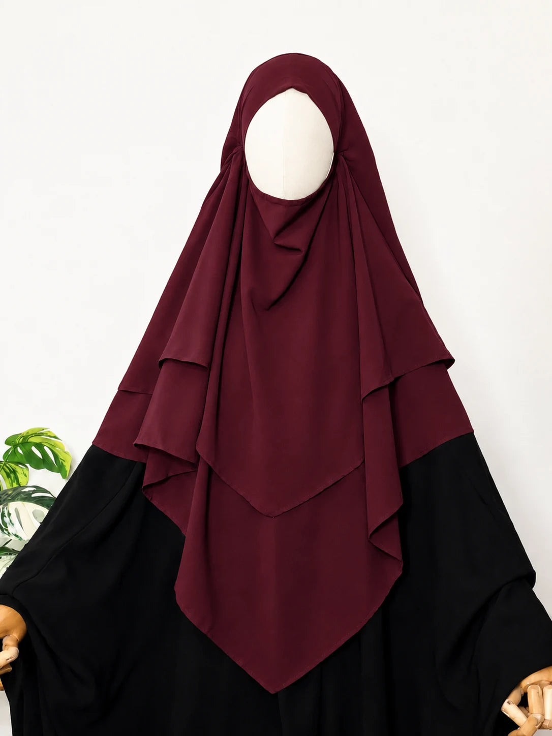 Maroon Two Layers Diamond Khimar