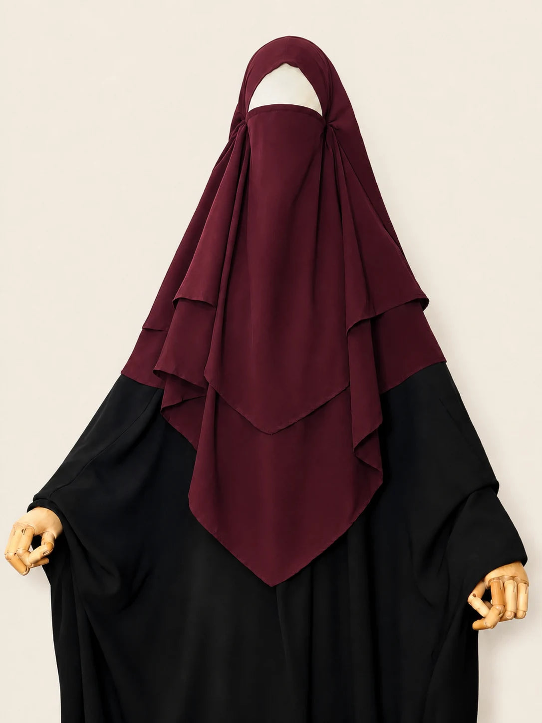 Maroon Two Layers Diamond Khimar