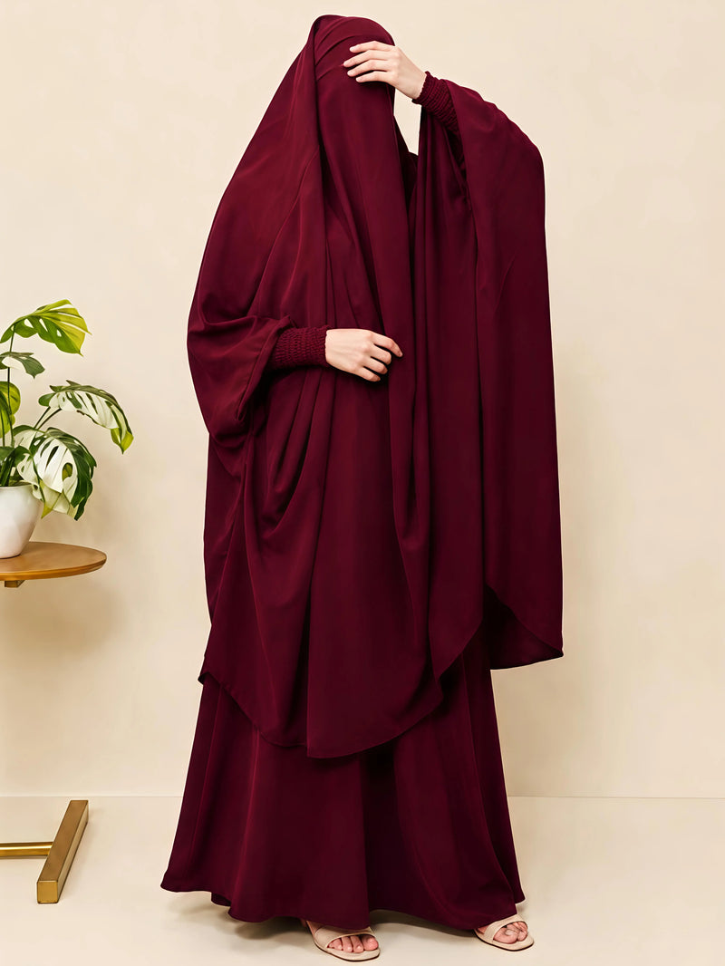 Maroon Two Pc Jilbab With Skirt