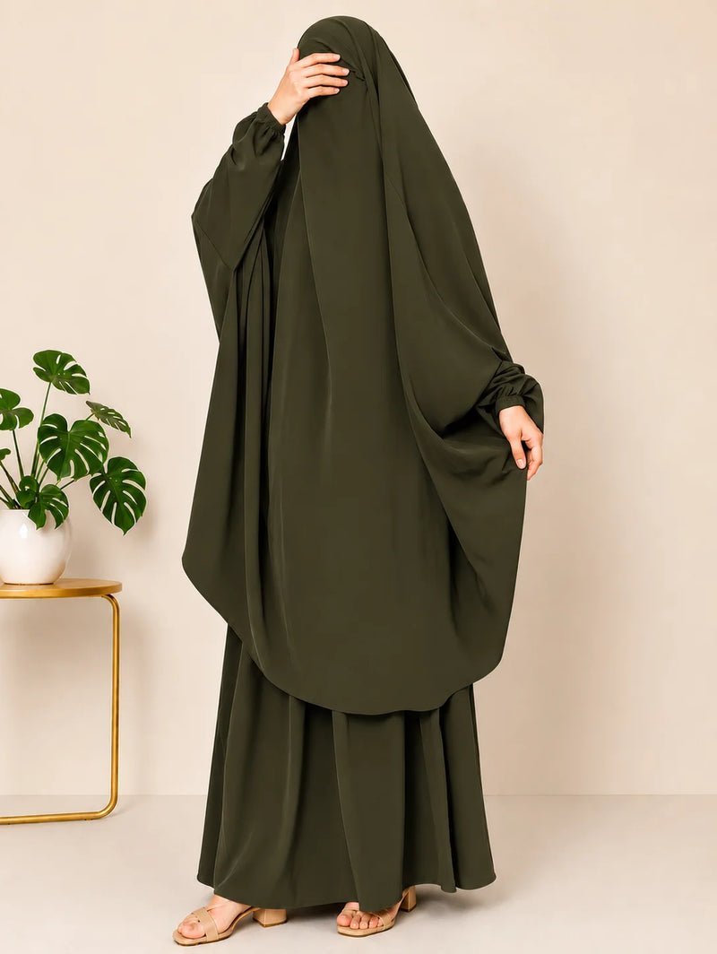 Olive Two Pc Jilbab With Skirt
