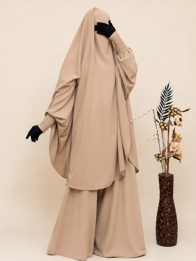 Beige Two Pc Jilbab With Broad Pant