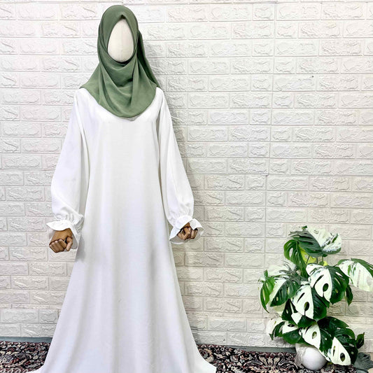 White Aline Abaya With Flower Sleeves