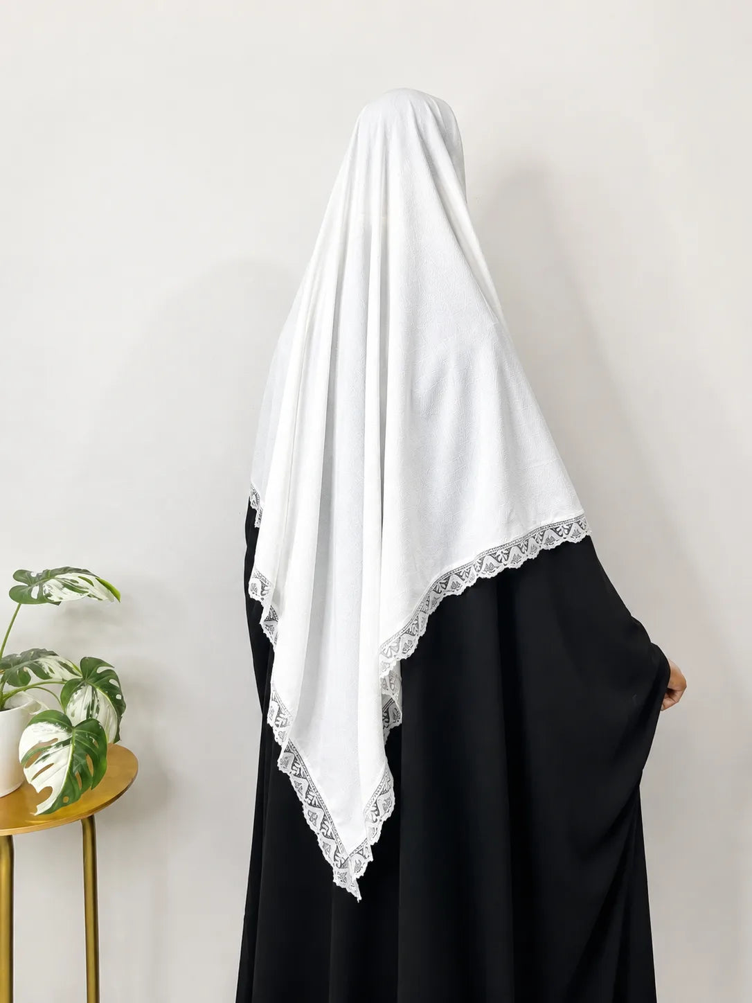 White Diamond Khimar With Lace