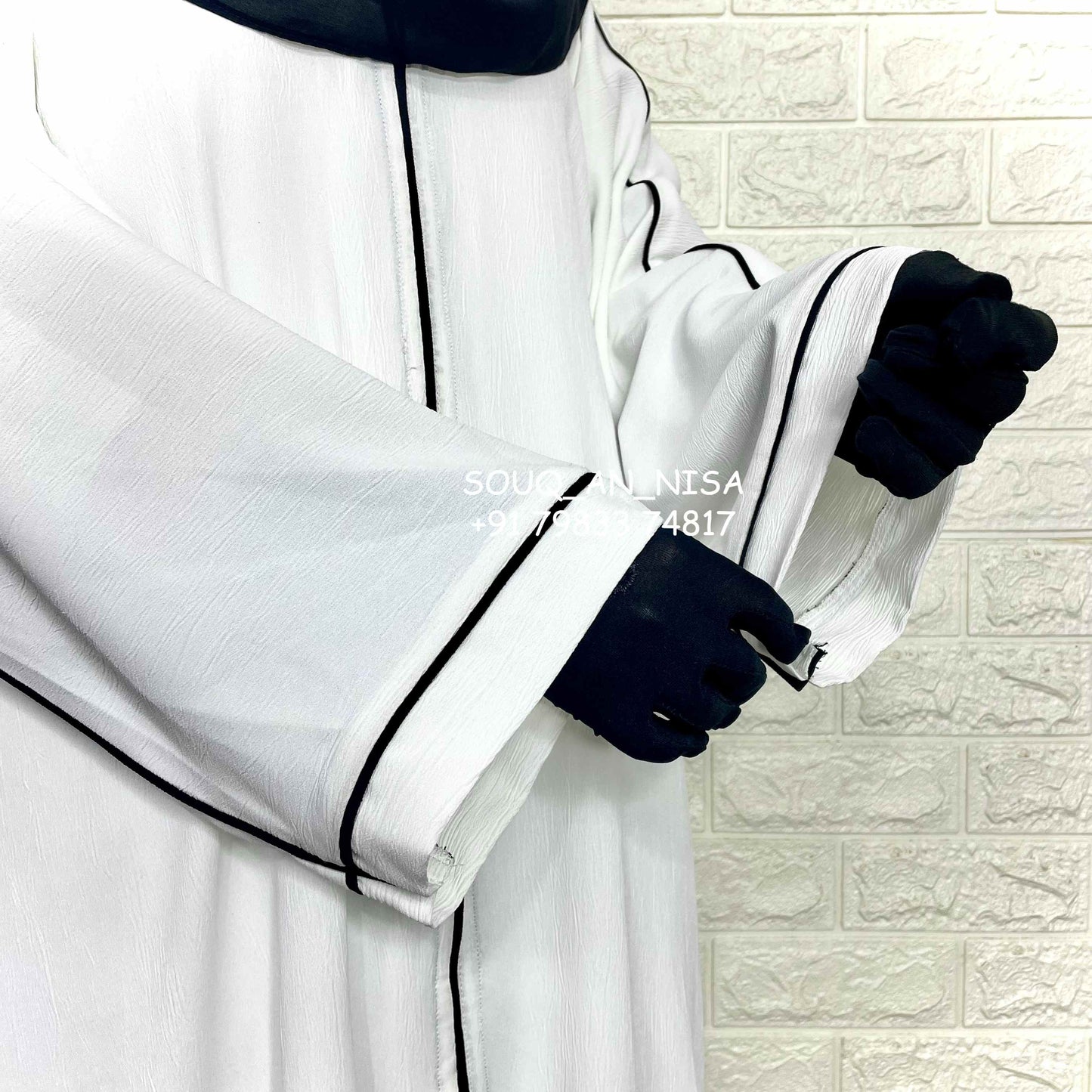 White Front Open Piping Abaya