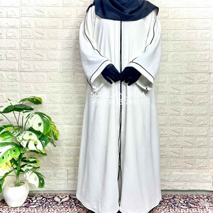 White Front Open Piping Abaya