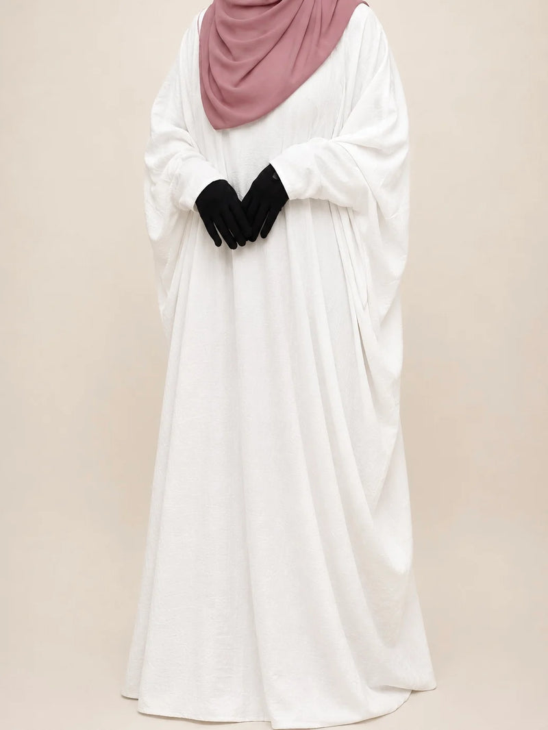 White Kaftan Abaya With Zip Sleeves