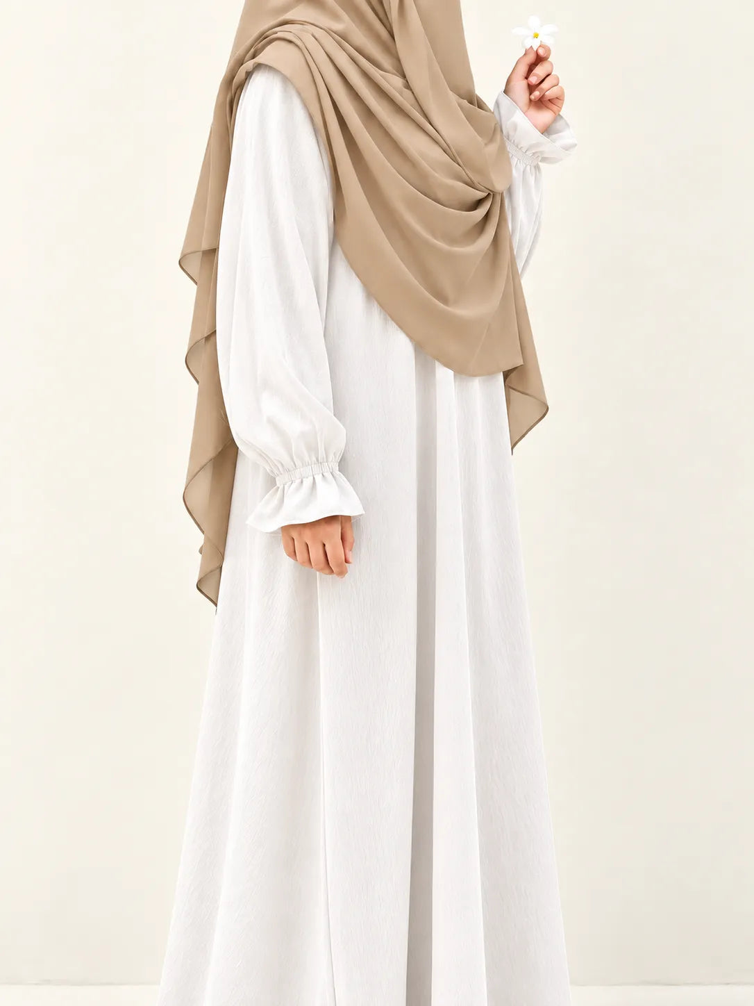 White Basic Abaya With Flower Sleeves