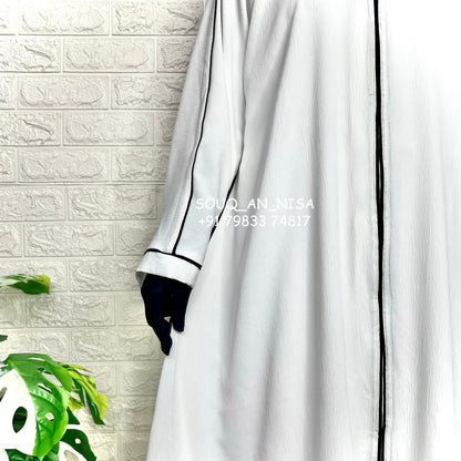 White Front Open Piping Abaya